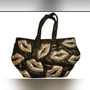 NWT Wildfox Black & Silver Quilted Tote Bag With Lips On It, Brand New, Not Used